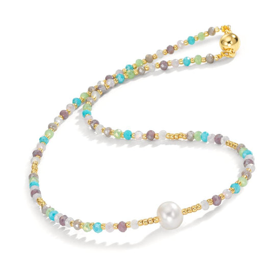 Collana Acciaio inossidabile Cristallo multicolore giallo rivestimento IP Perla coltivata d'acqua dolce, 8 mm 42 cm