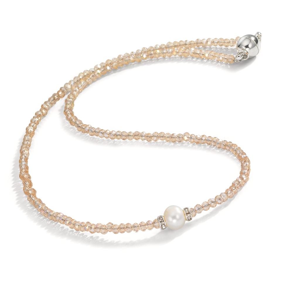 Collana Acciaio inossidabile Cristallo Champagne Perla coltivata d'acqua dolce 6.5-7 mm 43 cm