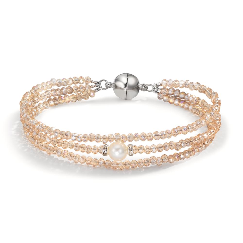 Bracciale Acciaio inossidabile Cristallo Champagne Perla coltivata d'acqua dolce 7-7.5 mm 19 cm