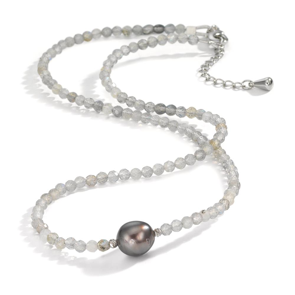 Collana Acciaio inossidabile Labradorite Grigio, 3 mm Perla di Tahiti, 9.5 mm 43-47 cm
