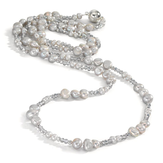 Collana Acciaio inossidabile Cristallo Grigio Perla coltivata d'acqua dolce Grigio 90 cm