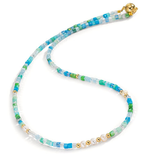 Collana Acciaio inossidabile Cristallo giallo rivestimento IP Perla coltivata d'acqua dolce, 5 Perla, 4.5 mm 43 cm