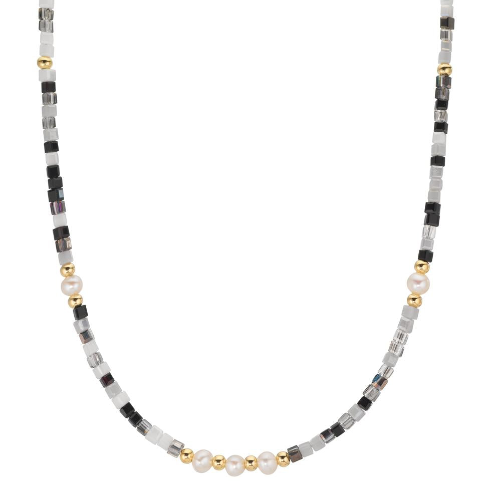 Collana Acciaio inossidabile Cristallo giallo rivestimento IP Perla coltivata d'acqua dolce, 5 Perla, 4.5 mm 43 cm