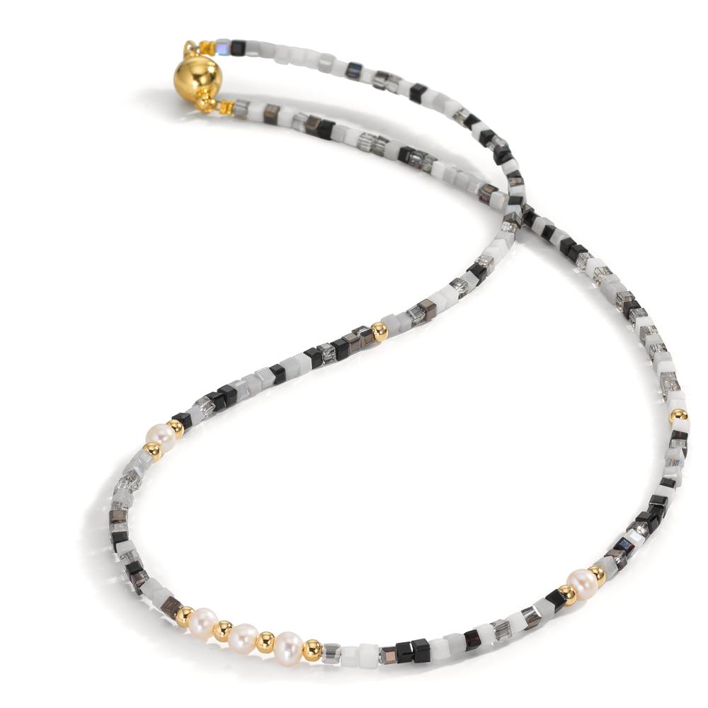 Collana Acciaio inossidabile Cristallo giallo rivestimento IP Perla coltivata d'acqua dolce, 5 Perla, 4.5 mm 43 cm