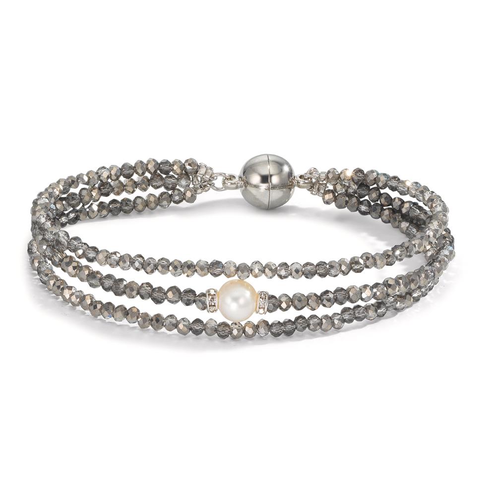 Bracciale Acciaio inossidabile Cristallo Grigio Perla coltivata d'acqua dolce 7-7.5 mm 18.5 cm