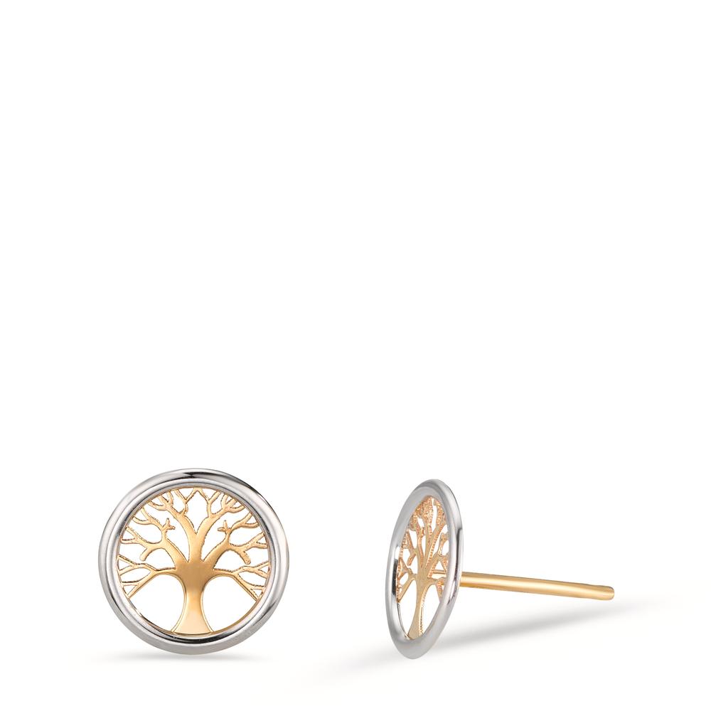 Orecchini a bottone Oro giallo 585/14 kt bicolore Albero della vita Ø8 mm