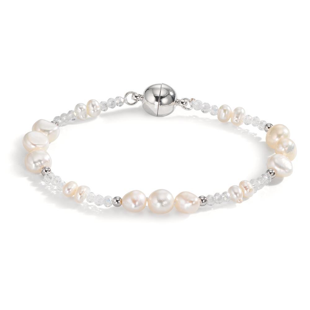 Bracciale Acciaio inossidabile Cristallo bianco Perla coltivata d'acqua dolce bianco 18.5 cm
