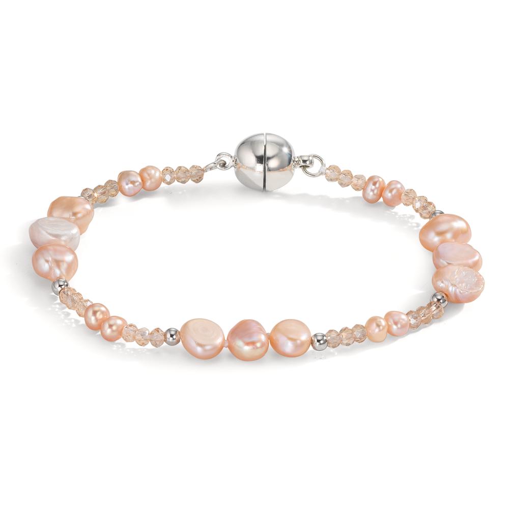 Bracciale Acciaio inossidabile Cristallo rosa Perla coltivata d'acqua dolce rosa 18 cm