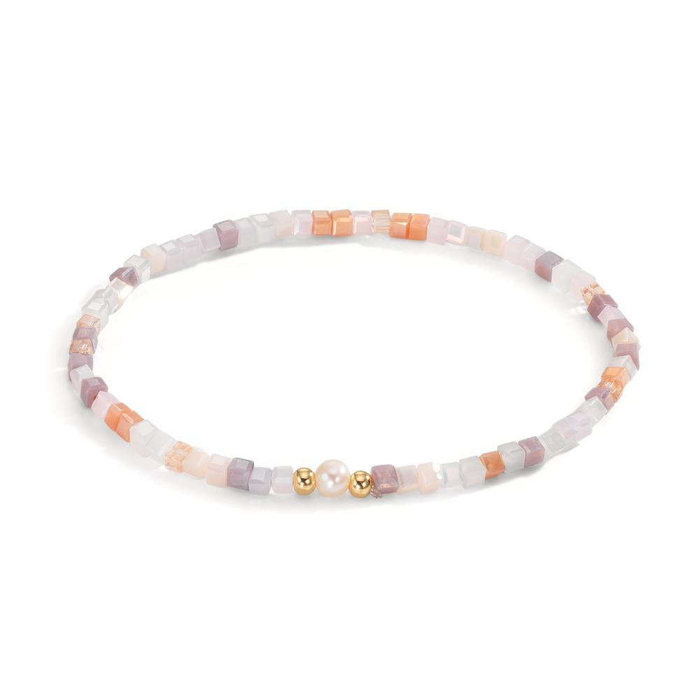 Bracciale Acciaio inossidabile Cristallo rosa giallo rivestimento IP Perla coltivata d'acqua dolce 4-4.5 mm 17 cm