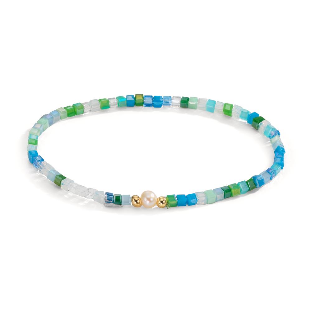 Bracciale Acciaio inossidabile Cristallo giallo rivestimento IP Perla coltivata d'acqua dolce 4-4.5 mm 17 cm