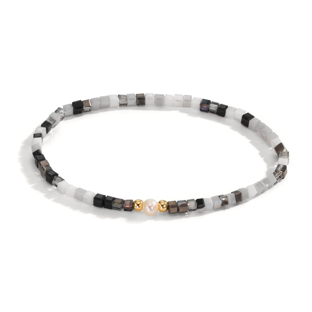 Bracciale Acciaio inossidabile Cristallo giallo rivestimento IP Perla coltivata d'acqua dolce 4-4.5 mm 17 cm