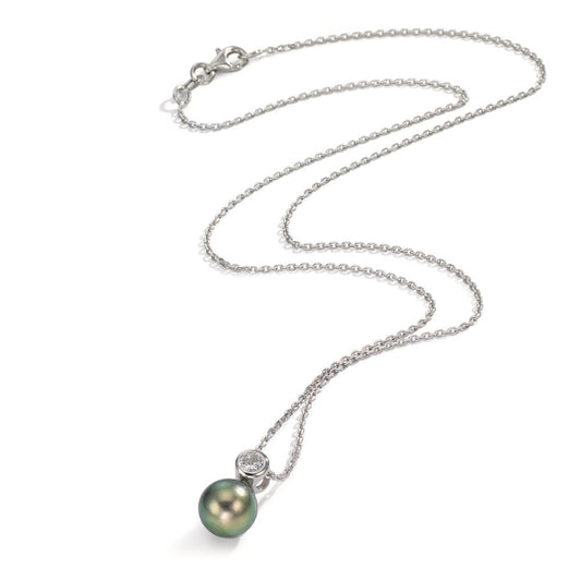 Collana Argento Zirconia rodiato Perla di Tahiti 8-9 mm 45 cm