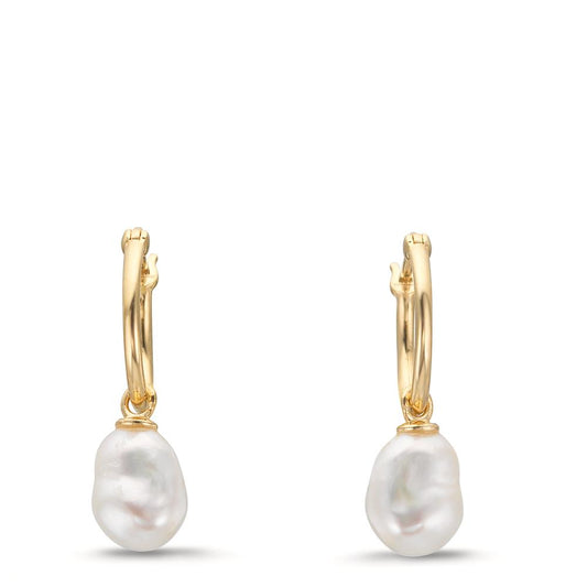 Orecchini a cerchio Oro giallo 375/9K Perla coltivata d'acqua dolce, 2 Perla, 6 mm