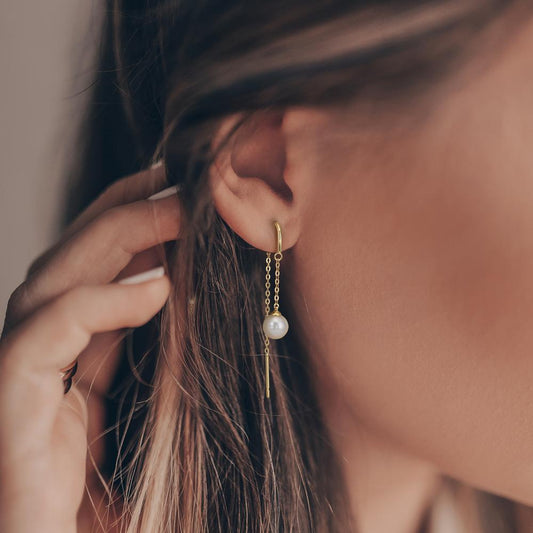 Orecchini a strappo Oro giallo 375/9K Perla coltivata d'acqua dolce, 2 Perla 5-5.5 mm