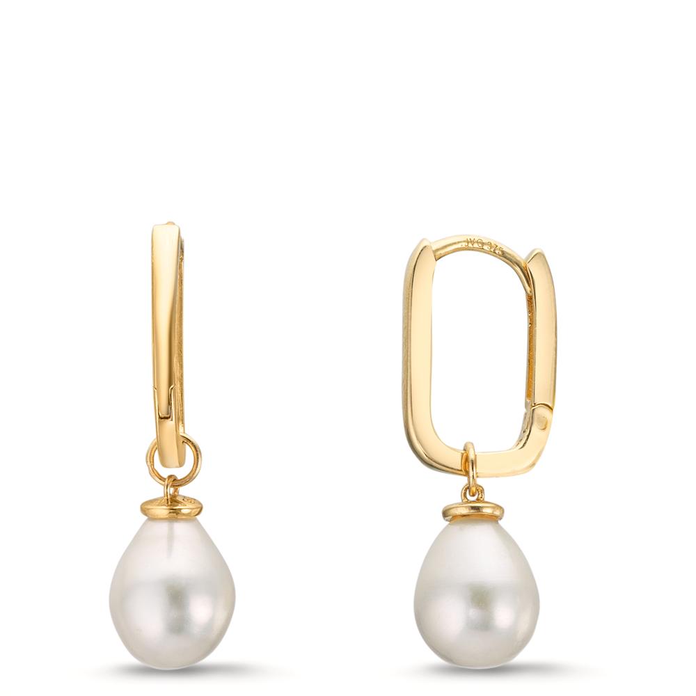 Orecchini circolari Oro giallo 375/9K Perla coltivata d'acqua dolce, 2 Perla, 6.5 mm
