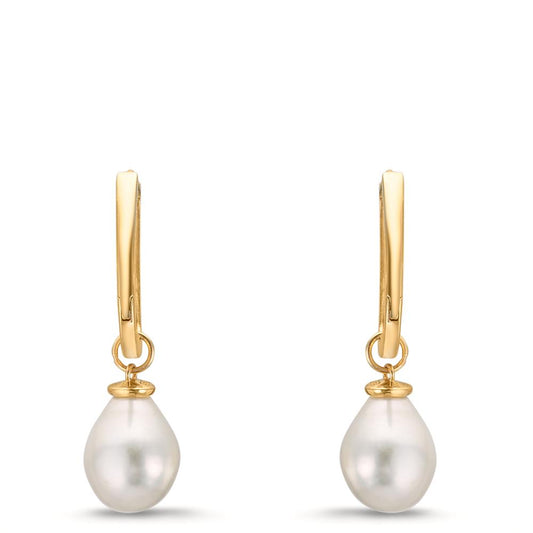 Orecchini circolari Oro giallo 375/9K Perla coltivata d'acqua dolce, 2 Perla, 6.5 mm