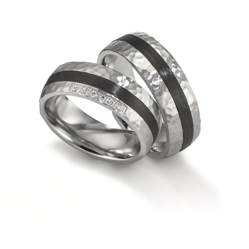 Anello del partner Acciaio inossidabile, Carbonio Zirconia bianco, 6 pietra