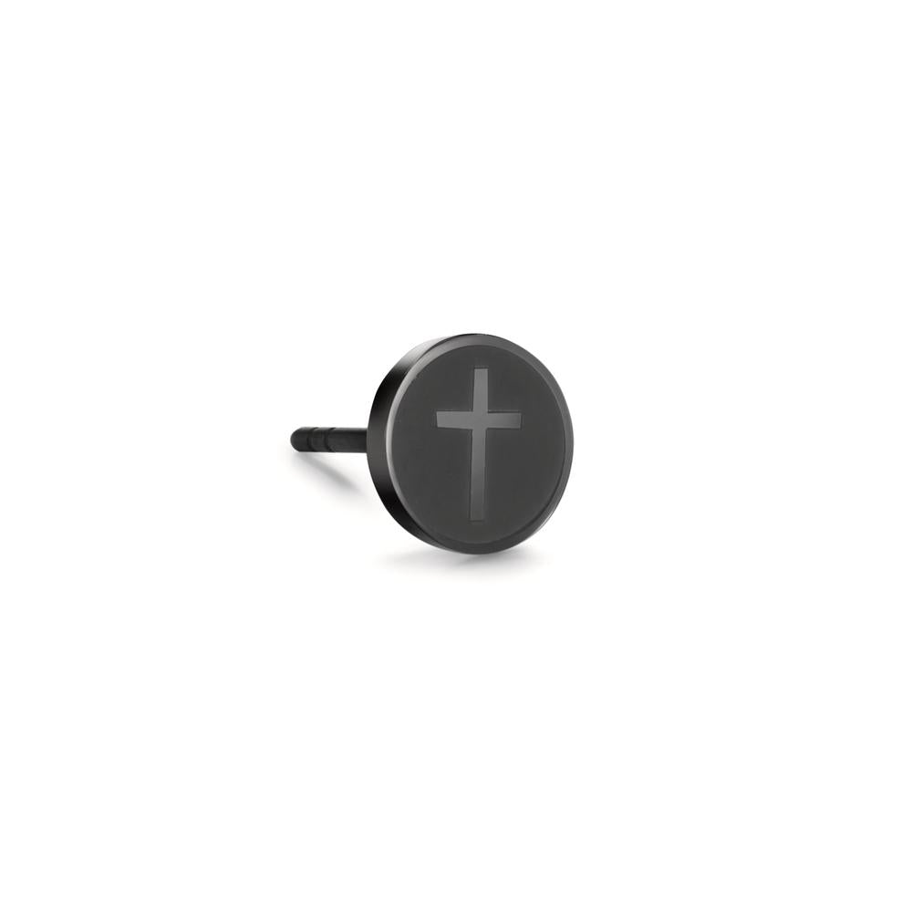 Orecchini a bottone 1 pz Acciaio inossidabile nero rivestimento IP Croce Ø8 mm