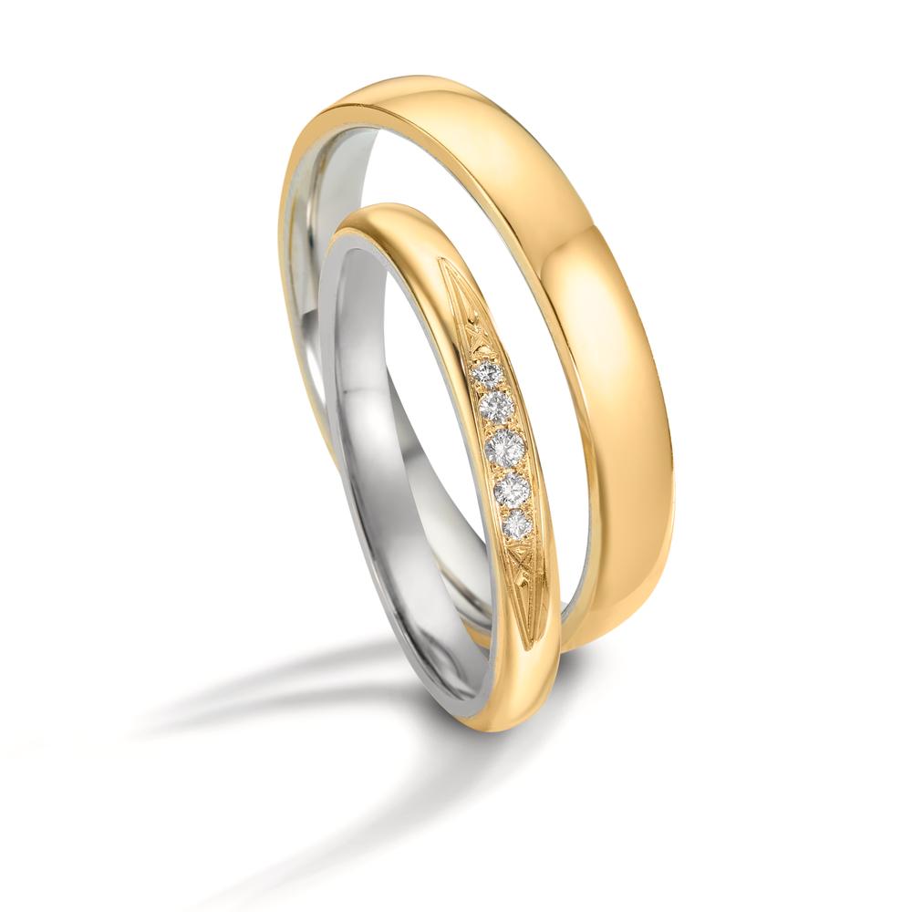 Anello del partner Oro giallo 750/18 carati, Platino 950 Diamante 0.051 ct, 5 pietra, w-si