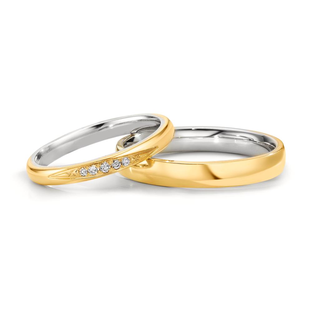 Anello del partner Oro giallo 750/18 carati, Platino 950 Diamante 0.051 ct, 5 pietra, w-si