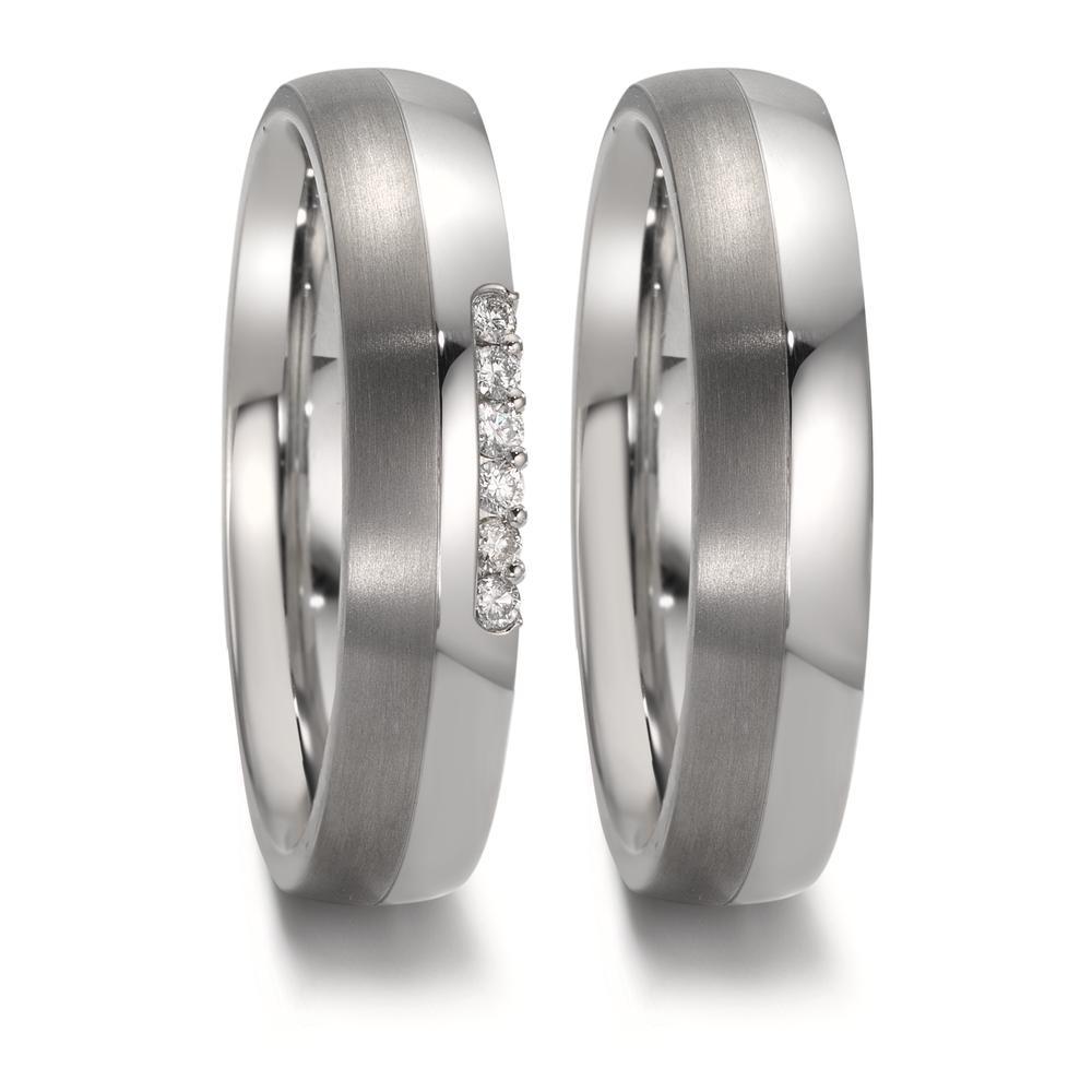 Anello del partner Acciaio inossidabile, Titanio Diamante 0.09 ct, 5 pietra, w-si