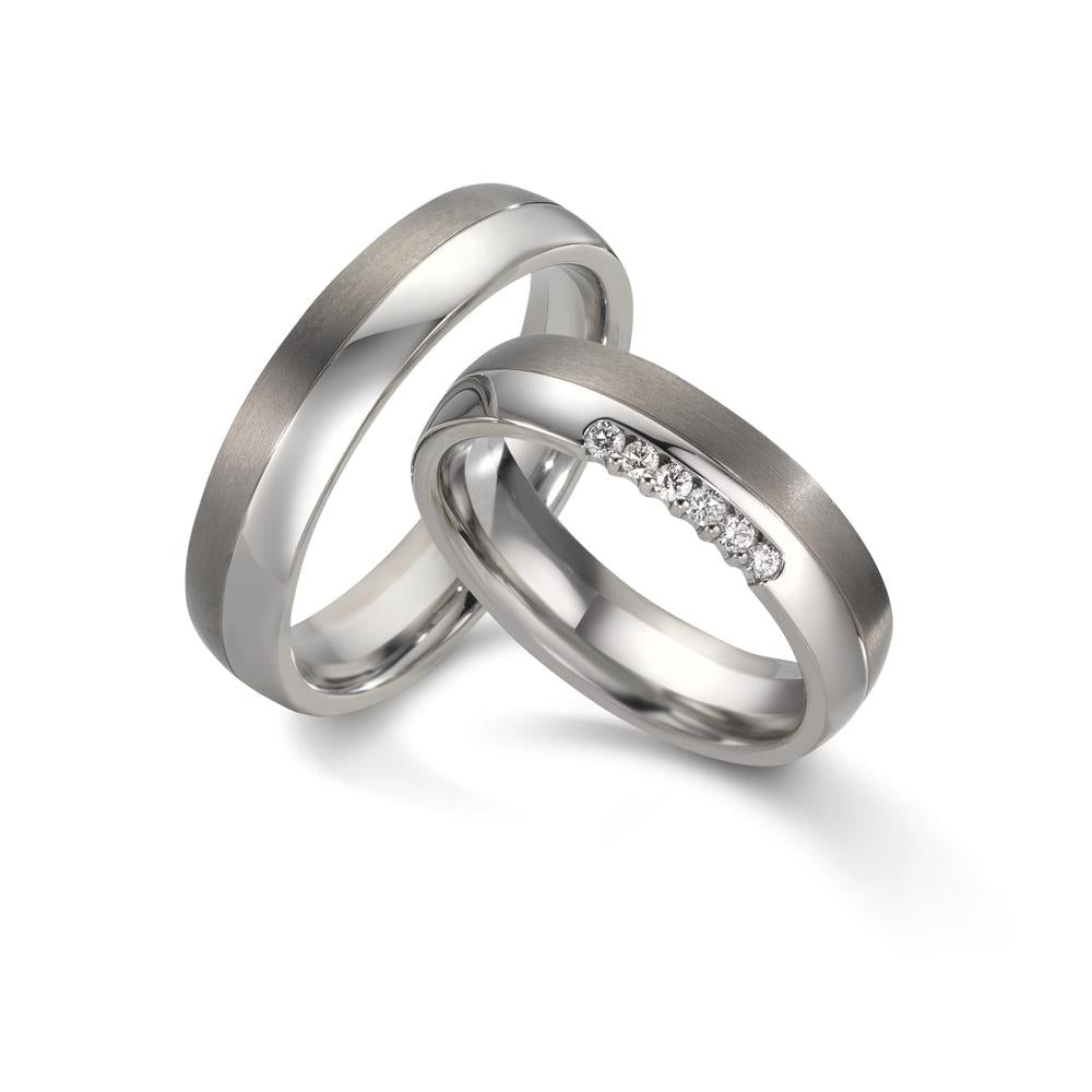 Anello del partner Acciaio inossidabile, Titanio Diamante 0.09 ct, 5 pietra, w-si