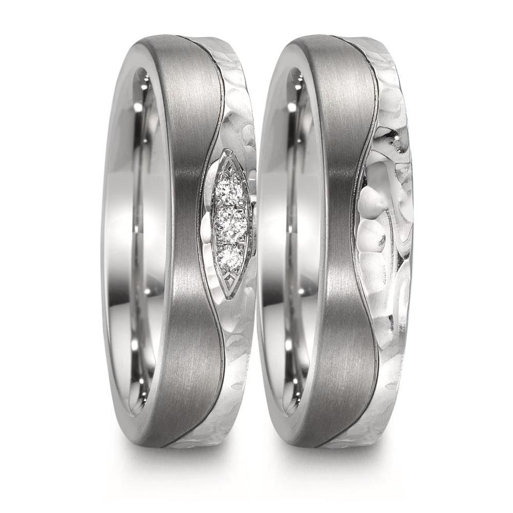 Anello del partner Acciaio inossidabile, Titanio Diamante 0.045 ct, 3 pietra, w-si