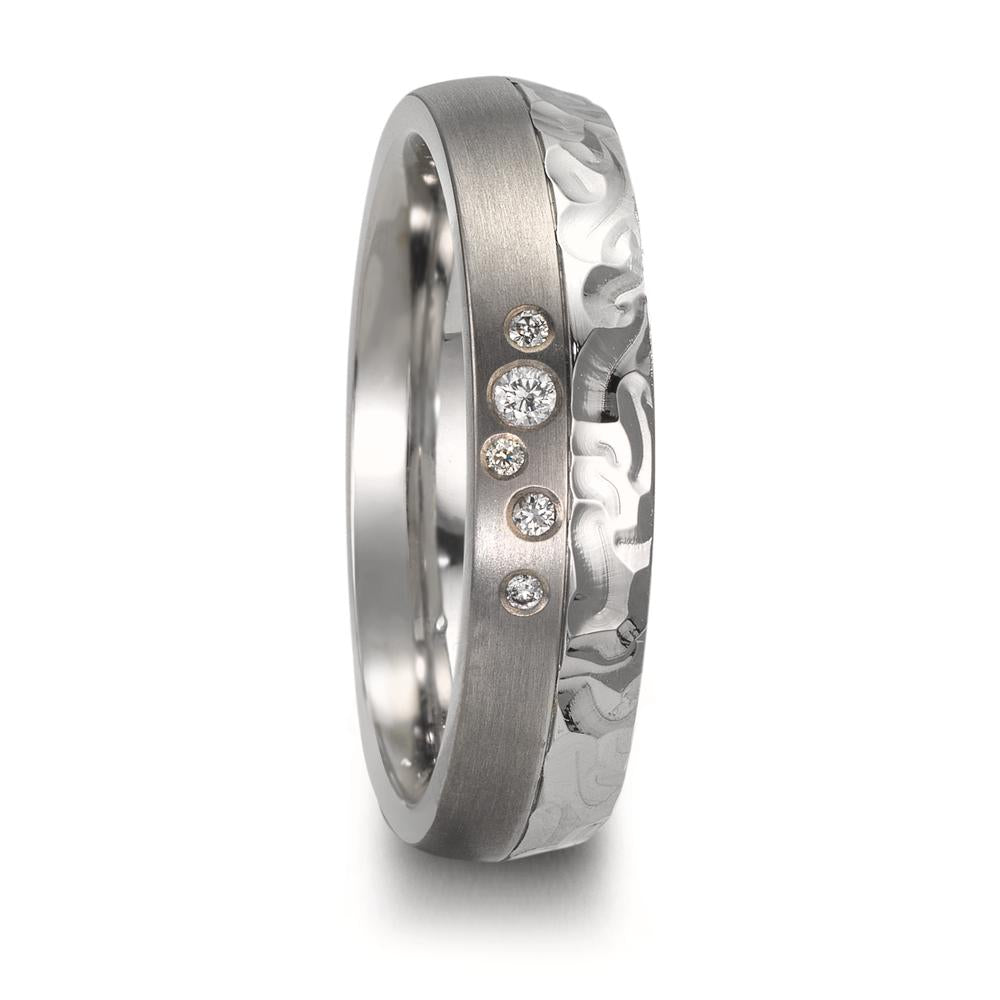 Anello del partner Acciaio inossidabile, Titanio Diamante 0.05 ct, 5 pietra, w-si