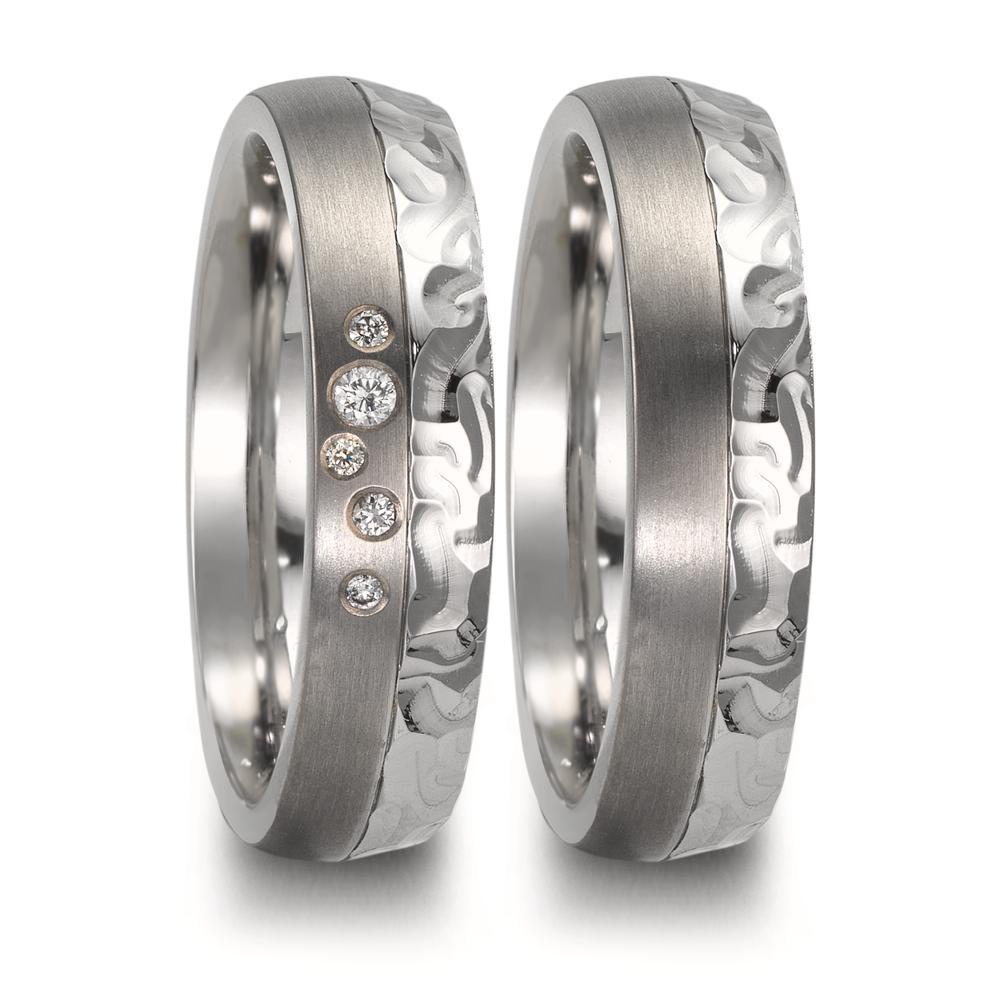 Anello del partner Acciaio inossidabile, Titanio Diamante 0.05 ct, 5 pietra, w-si