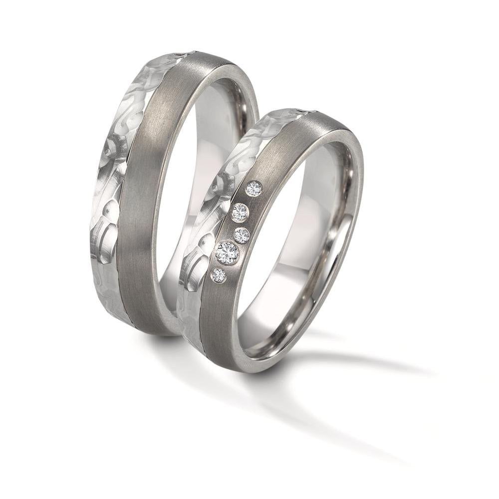 Anello del partner Acciaio inossidabile, Titanio Diamante 0.05 ct, 5 pietra, w-si