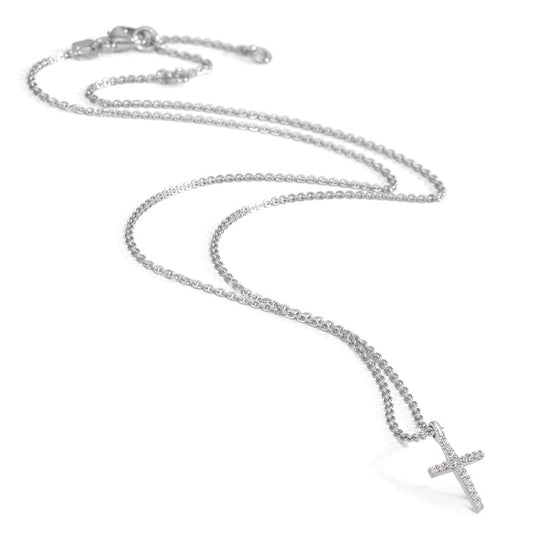 Collana Argento Zirconia 16 pietra rodiato Croce 38-42 cm