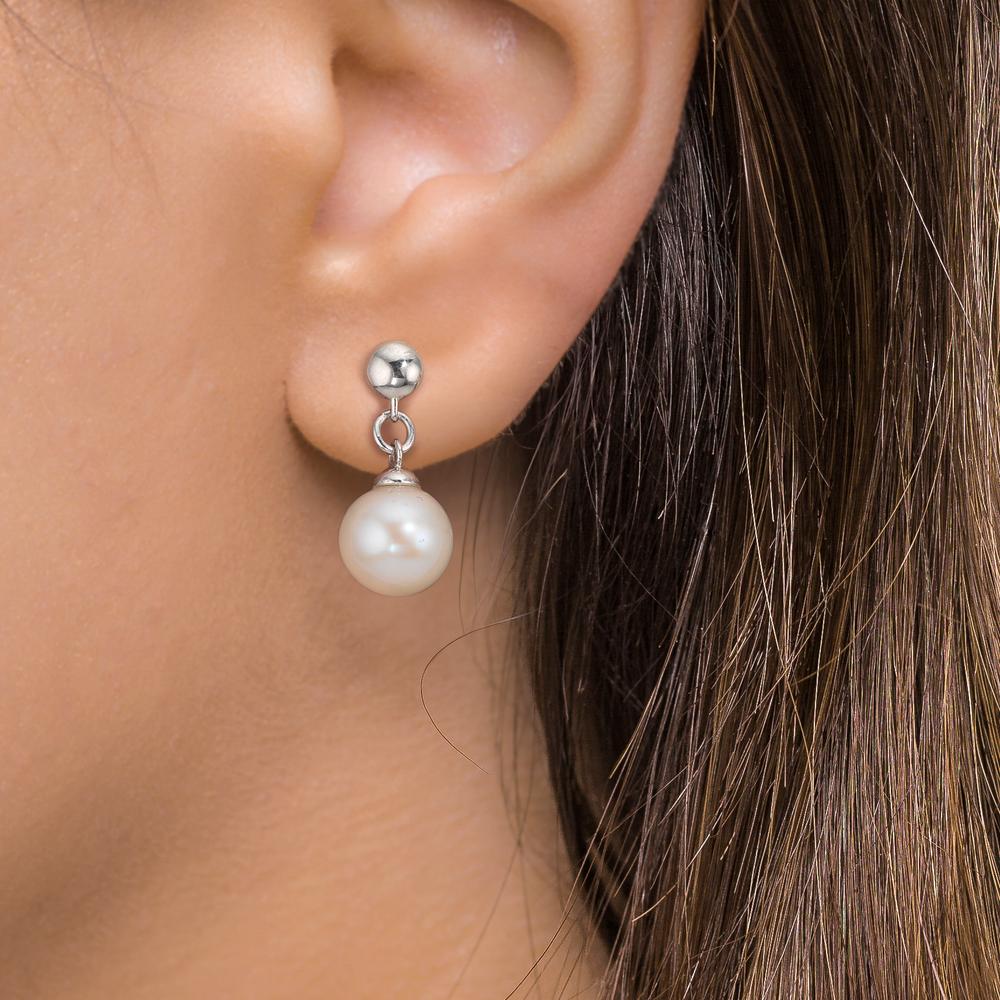 Orecchini Argento rodiato Perla coltivata d'acqua dolce, 2 Perla, 6.5 mm
