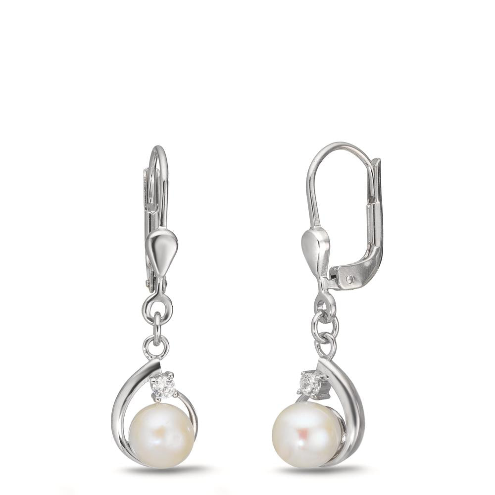 Orecchini Argento Zirconia 2 pietra rodiato Perla coltivata d'acqua dolce, 2 Perla, 5.5 mm