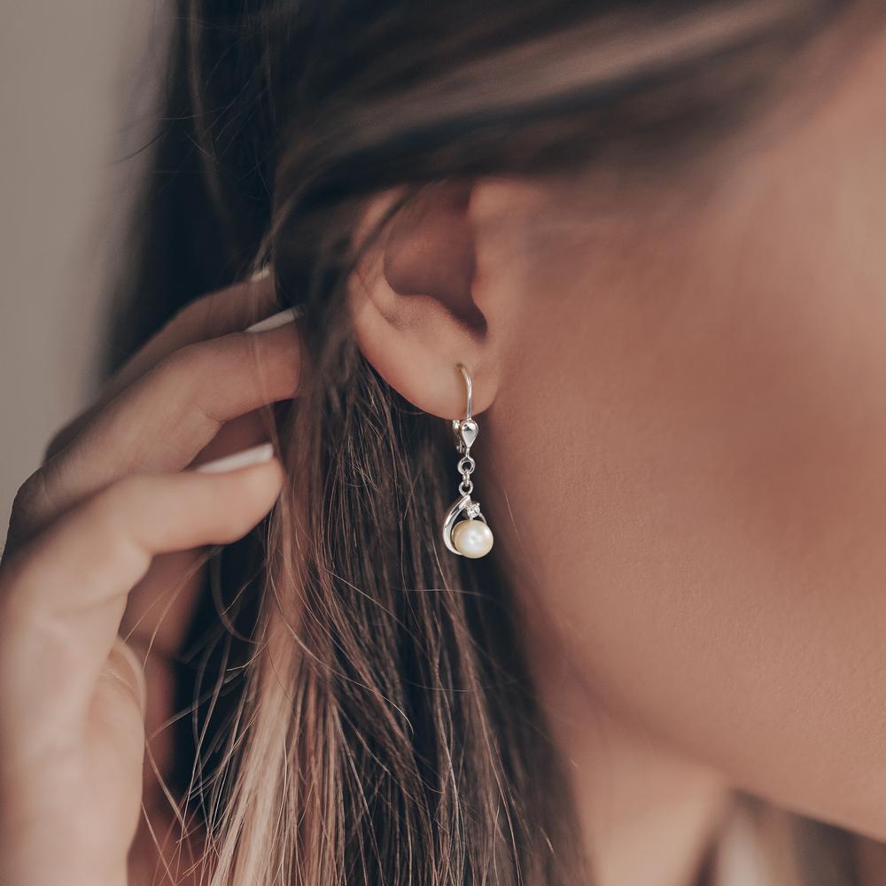 Orecchini Argento Zirconia 2 pietra rodiato Perla coltivata d'acqua dolce, 2 Perla, 5.5 mm