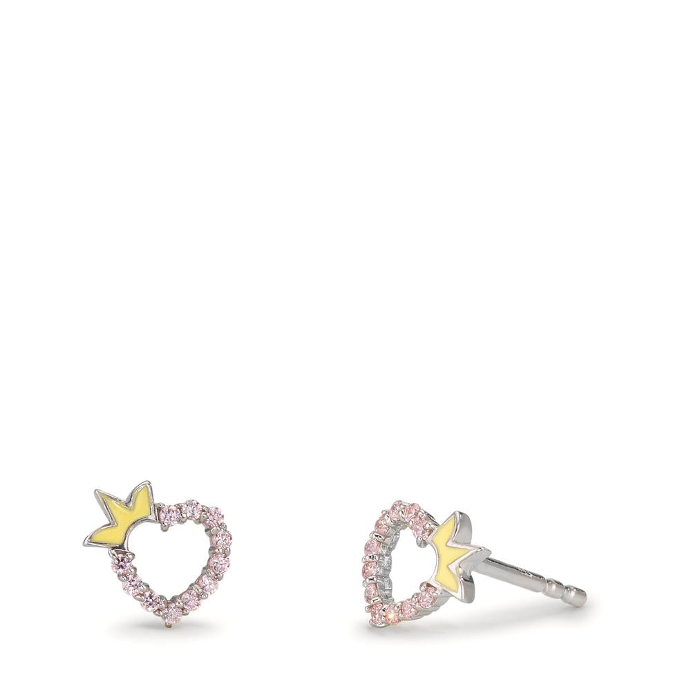 Orecchini a bottone Argento Zirconia rosa rodiato Cuore Ø6.5 mm