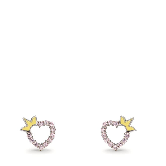 Orecchini a bottone Argento Zirconia rosa rodiato Cuore Ø6.5 mm