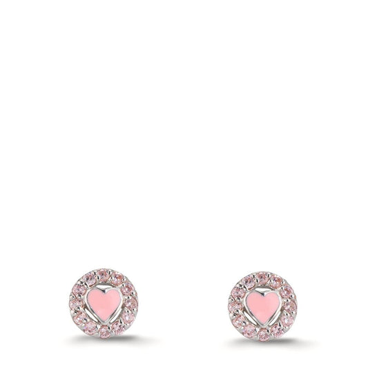 Orecchini a bottone Argento Zirconia rosa rodiato Cuore Ø6.5 mm