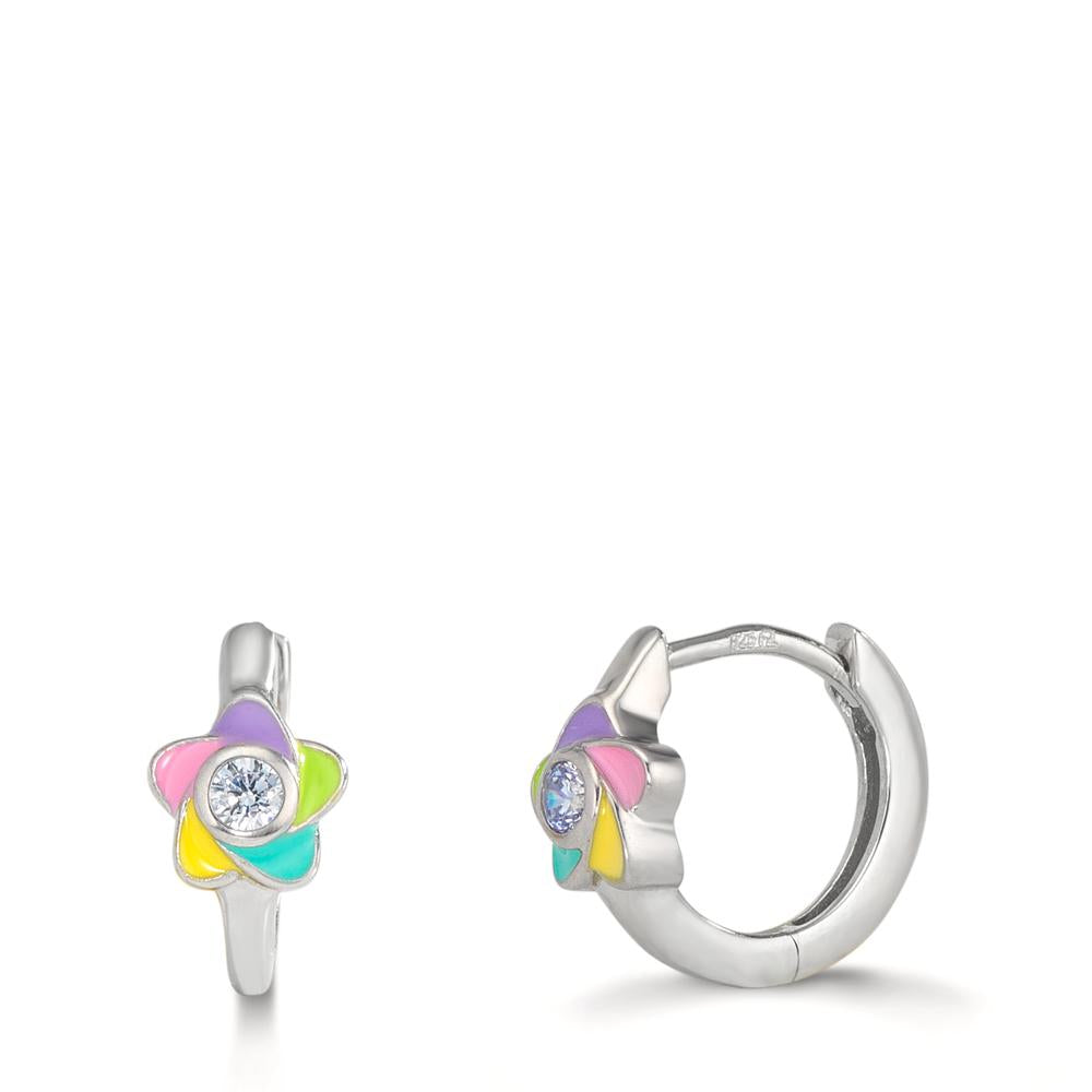 Orecchini circolari Argento Zirconia 2 pietra rodiato Fiore