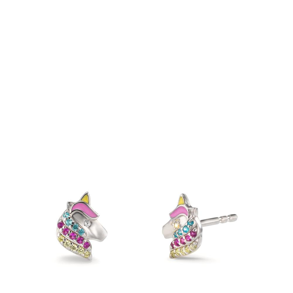 Orecchini a bottone Argento Zirconia colorato rodiato Cavallo Ø7 mm