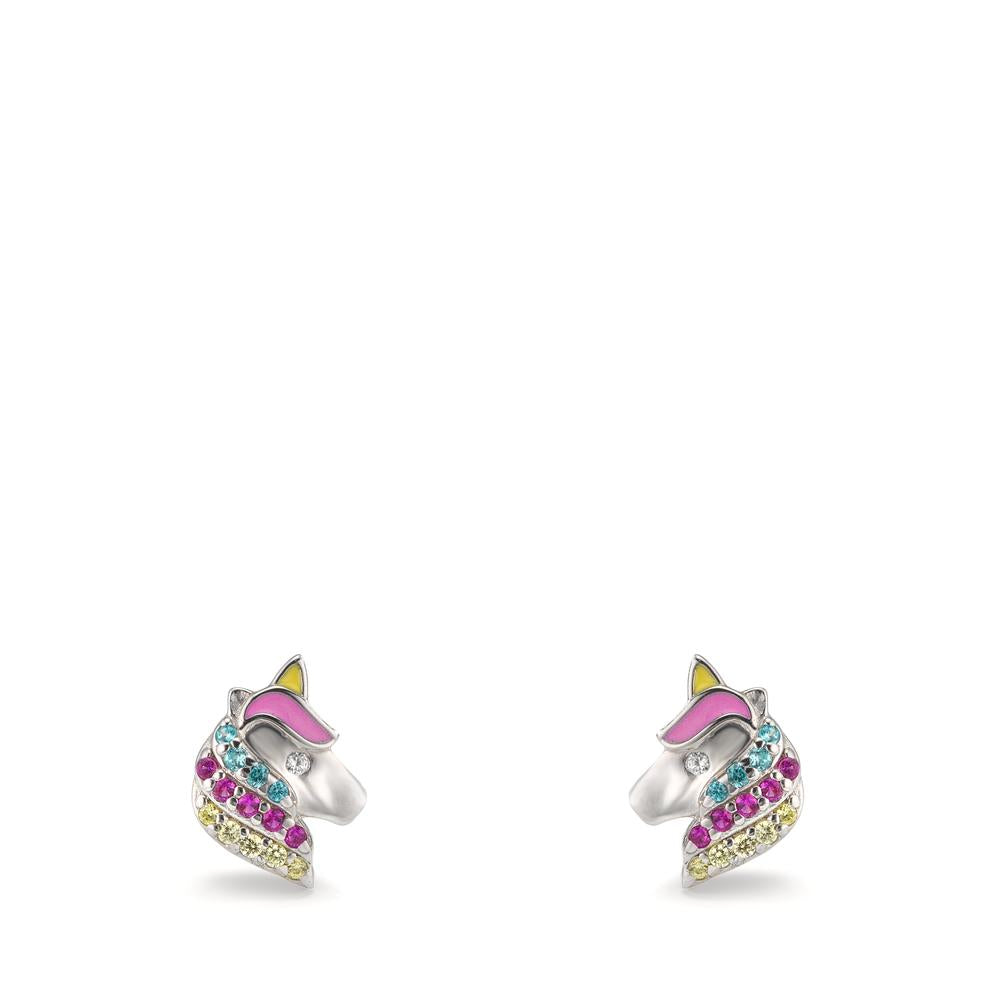 Orecchini a bottone Argento Zirconia colorato rodiato Cavallo Ø7 mm