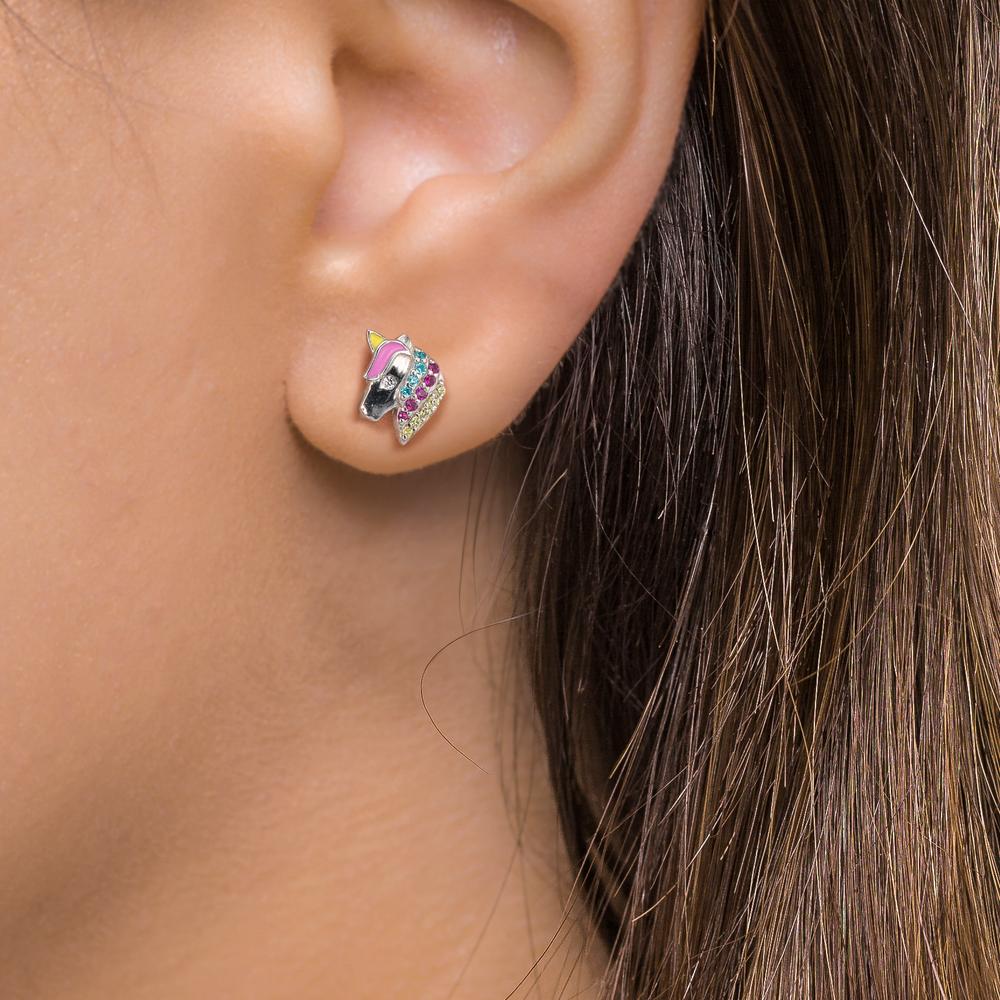 Orecchini a bottone Argento Zirconia colorato rodiato Cavallo Ø7 mm