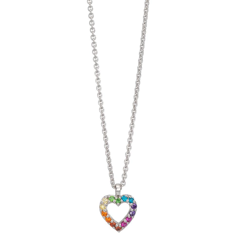 Catena con ciondolo Argento Zirconia color arcobaleno rodiato Cuore 36-38 cm