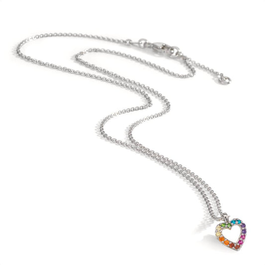 Catena con ciondolo Argento Zirconia color arcobaleno rodiato Cuore 36-38 cm
