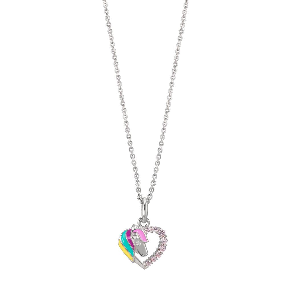 Catena con ciondolo Argento Zirconia rosa rodiato Cavallo 36-38 cm