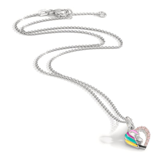 Catena con ciondolo Argento Zirconia rosa rodiato Cavallo 36-38 cm