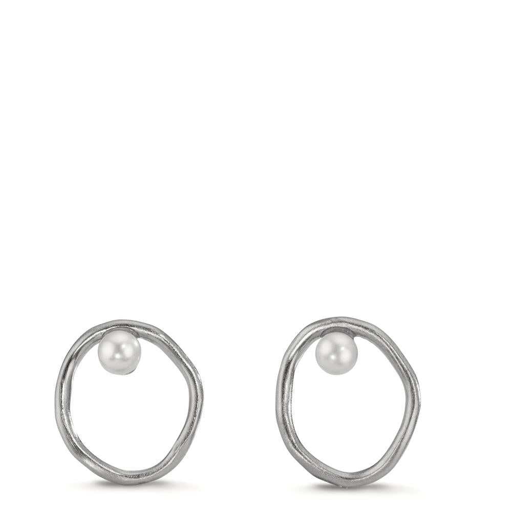 Orecchini a bottone Argento Perla coltivata d'acqua dolce bianco, 2 Perla, 3 mm Ø11 mm