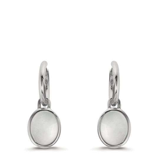 Orecchino a cerchio con pendente Argento Madreperla bianco, 2 Perla 9-9.5 mm Ø14 mm