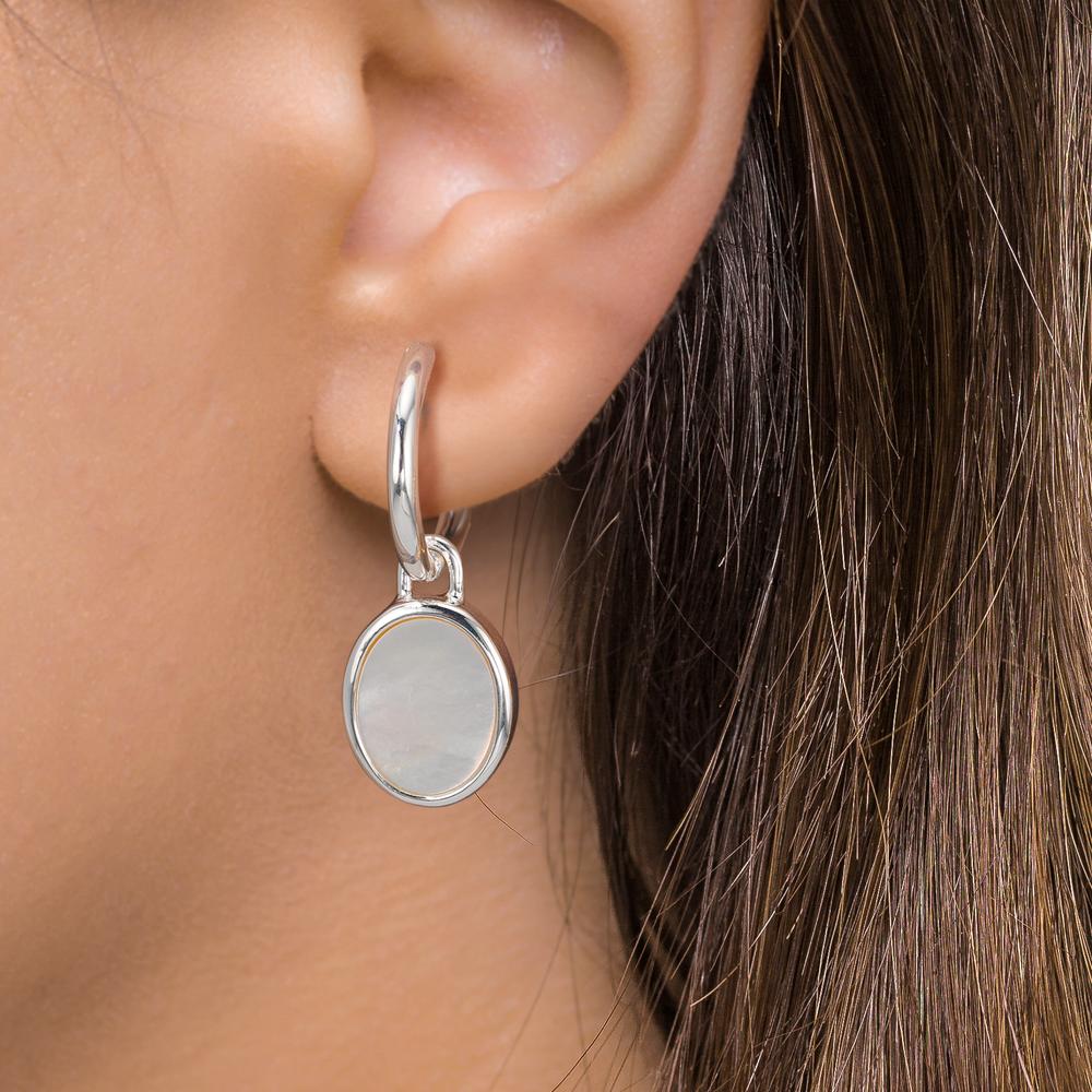 Orecchino a cerchio con pendente Argento Madreperla bianco, 2 Perla 9-9.5 mm Ø14 mm