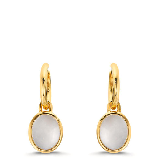 Orecchini a cerchio con pendente Argento giallo dorato Madreperla bianco, 2 Perla 9-9.5 mm Ø14 mm
