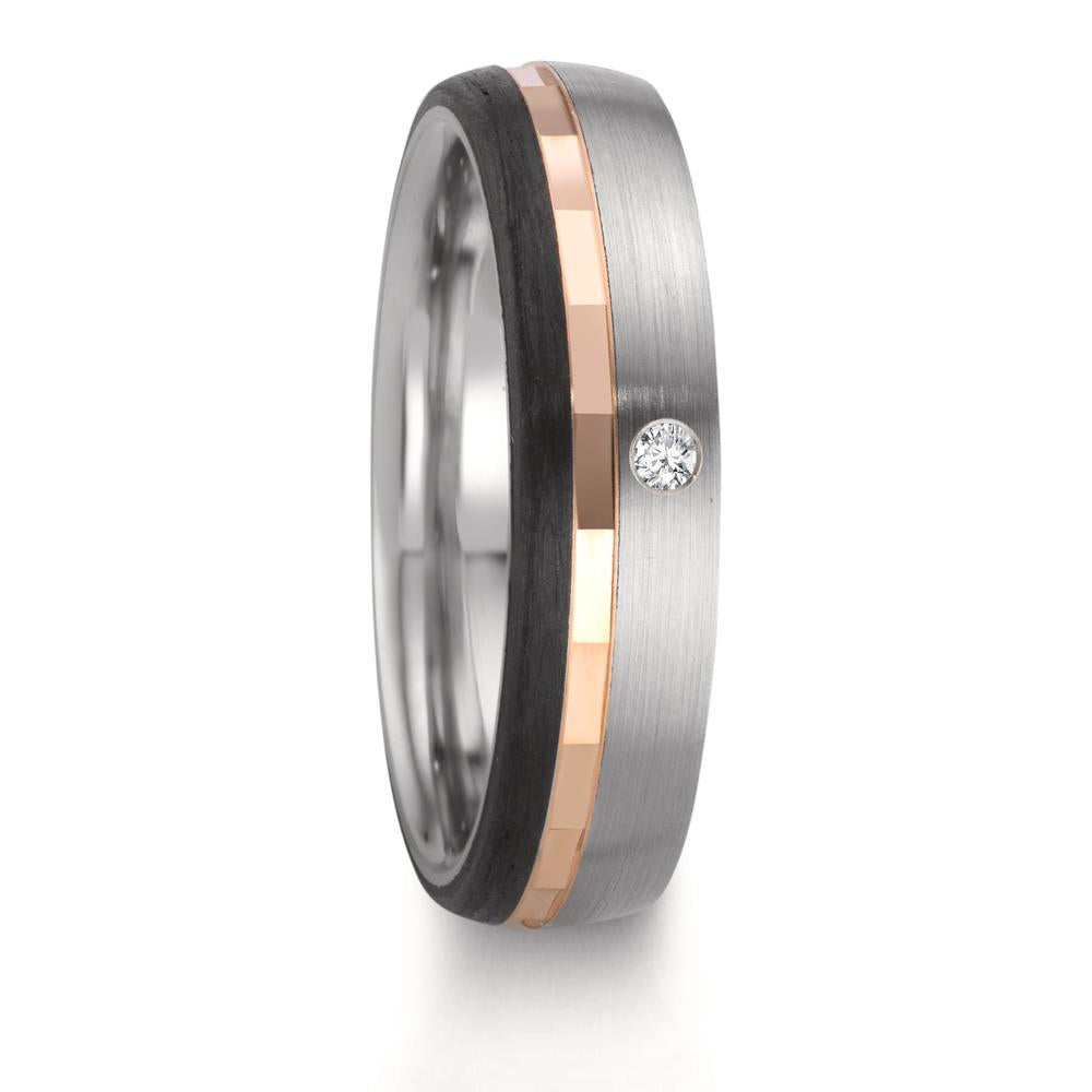Anello del partner Acciaio inossidabile, Oro rosso 375/9K Diamante 0.02 ct, w-si